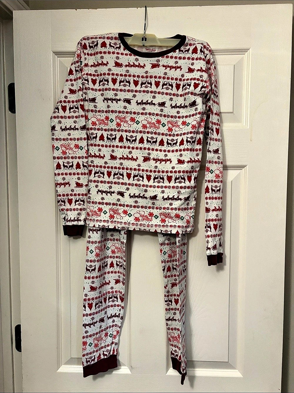 Burts Bees Christmas Pajama Set in White & Red Size 14
